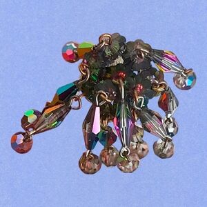 Cha Cha Earrings, Sparkling Rainbow Cluster Dangle Clip on Earrings MCM